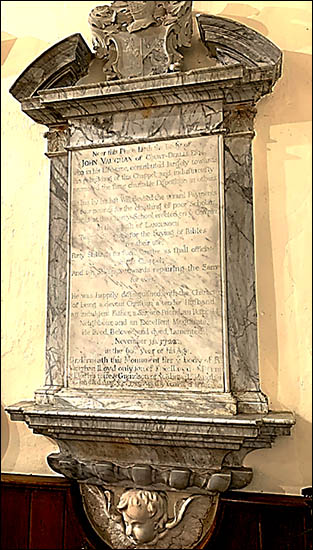 Photo of memorial to John Vaughan of Derllys