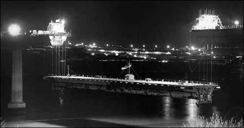 Photo of Cleddau Bridge construction in 1974