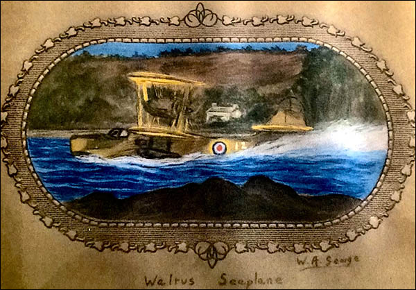 Drawing of Walrus Seaplane near Llangwm by Arla George