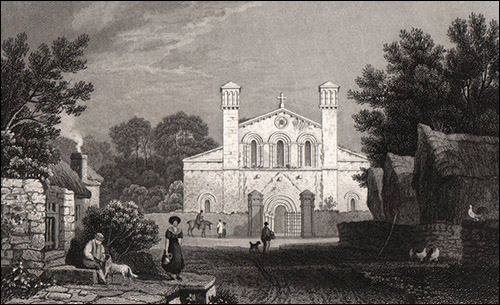 Old drawing of Margam Abbey church
