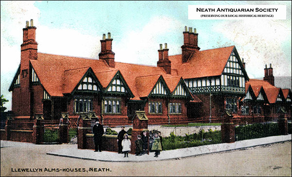 Old photo of the Llewellyn Almshouses, Neath