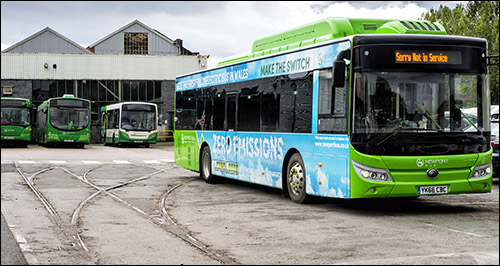 Photo of tram tracks and electric bus at Newport depot