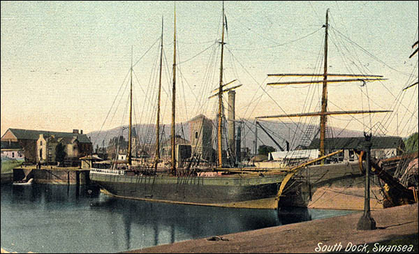 Old photo of Swansea South Dock and pump house