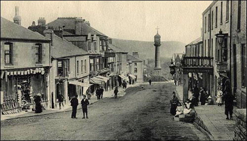 Photo of Tredegar town clock and Castle Street c.1900