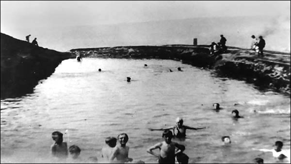 Photo of people bathing in Goldie Pond in 1910