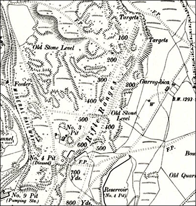 1888 map extract showing rifle ranges above Tredegar