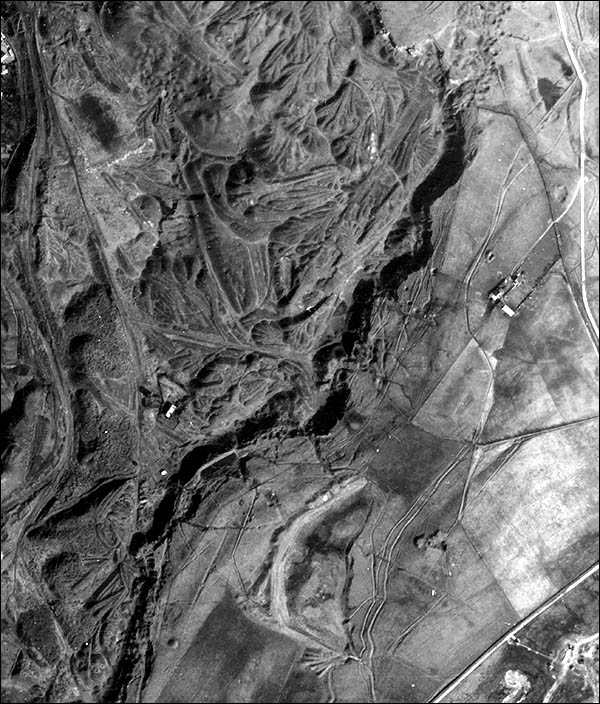Aerial photo of site of rifle ranges above Tredegar in 1955