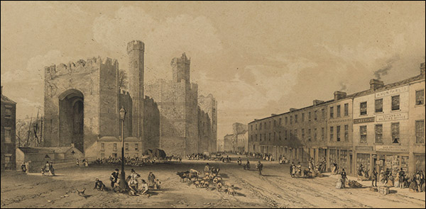 Drawing of Y Maes and Caernarfon Castle c.1840 Drawing of Y Maes and Caernarfon Castle c.1840