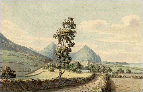 Drawing of Clynnog Fawr in 18th century