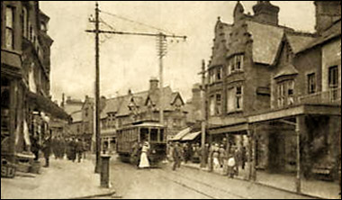 Old photo of tram near Station Road, Colwyn Bay