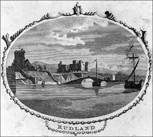 Engraving of Rhuddlan church and castle in 1781