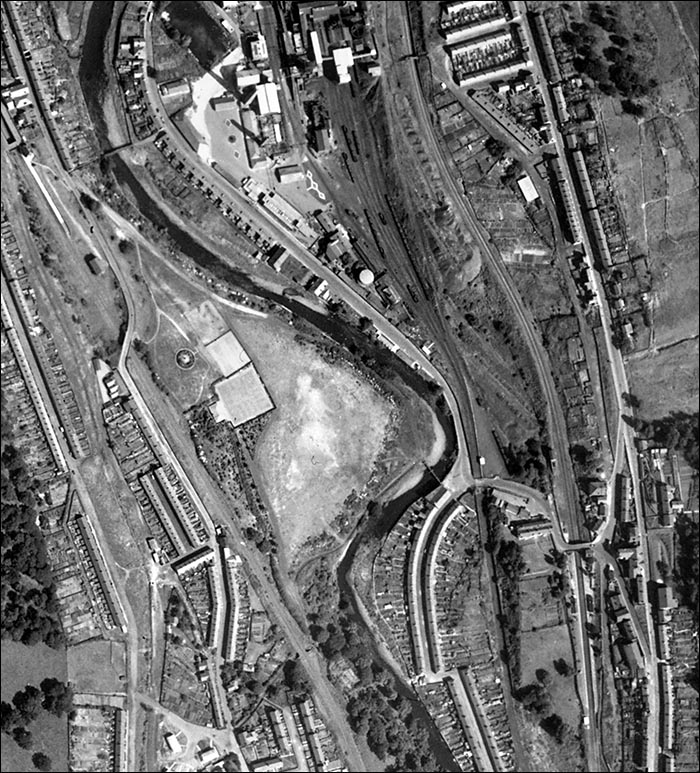 Aerial photo showing Merthyr Vale station in 1951